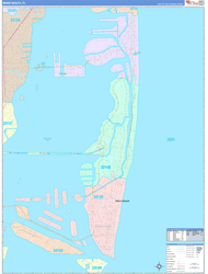 Miami Beach Wall Map Color Cast Style 2024
